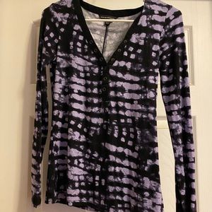 Tie-dyed Lavender and Black Ribbed Henley